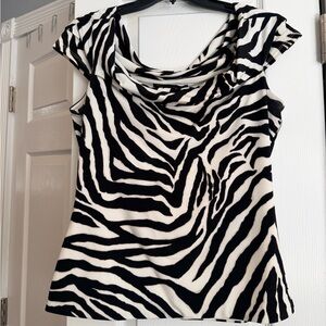 White House Black Market Black and White Zebra Print Cowl Neck Top